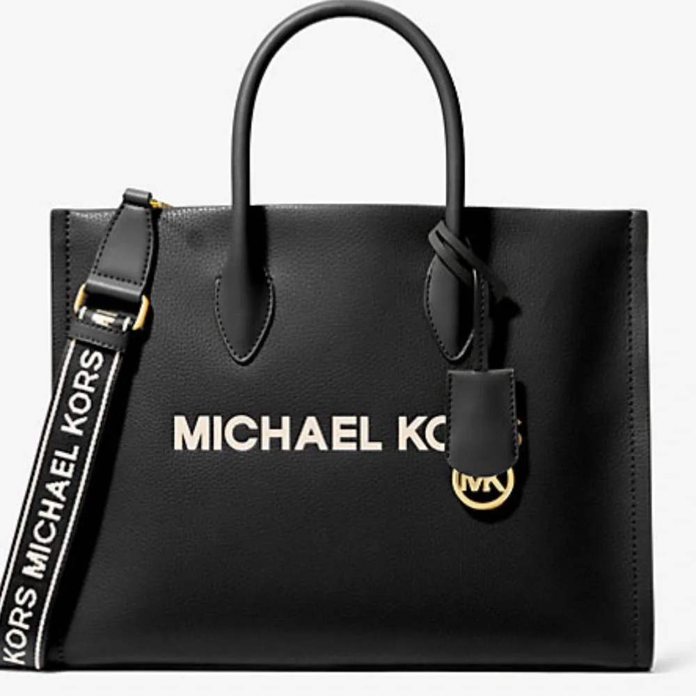 Michael Kors gorgeous handbag with Gold Accents and white logo medium size nwt - Picture 1 of 4